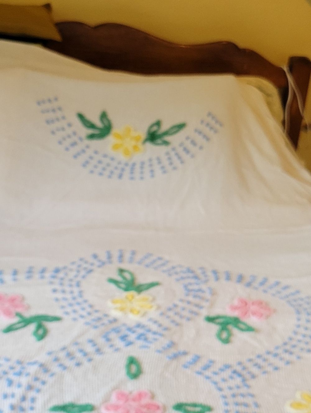 Chenille Bedspread Fits Full Size Bed Flowers Colorful - Picture 10 of 12